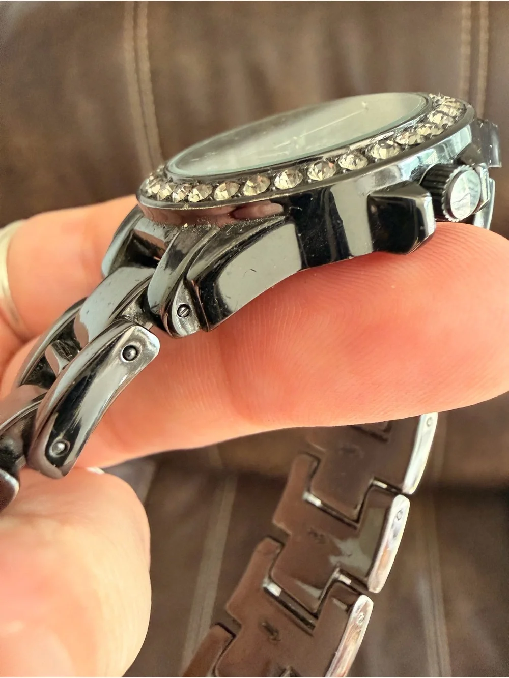 •NY&C• Black/Silver/Crystal Quartz Wrist Watch with Metal Link Band (untested)